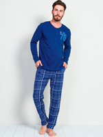Трикотажный комплект с клетчатыми брючками (Размер: XXL) (Цвет: синий)