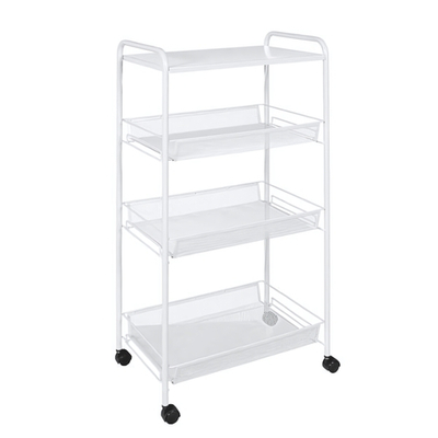 Этажерка "Ладья 34 КС" 3 полки + столешница на колесиках белый