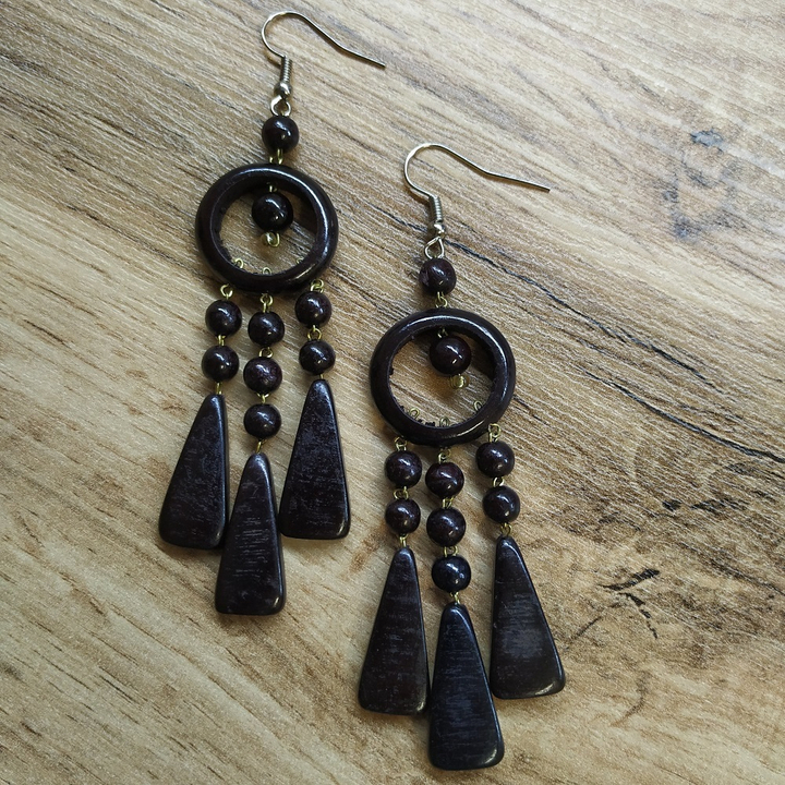 Серьги Колечко с лапками, дерево, цвет вишневый, 20x70 мм