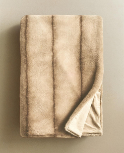 Zara Home - Полосатое Меховой плед, бежевый, 220x240 см