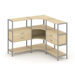 Shelf System Трехсекционный угловой стеллаж трехярусный с ящиками SN.STMU-331 Акация Лорка/Металл Се