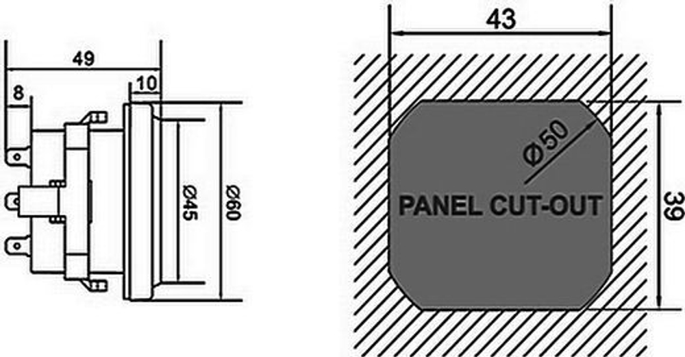 Тахометр цифр.+ м/ч Врезной 12В (Ф=60мм, L провода = 4м)