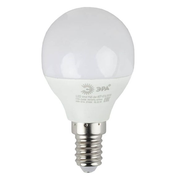 Лампа светодиодная ЭРА E14 6W 2700K матовая ECO LED P45-6W-827-E14 Б0020626