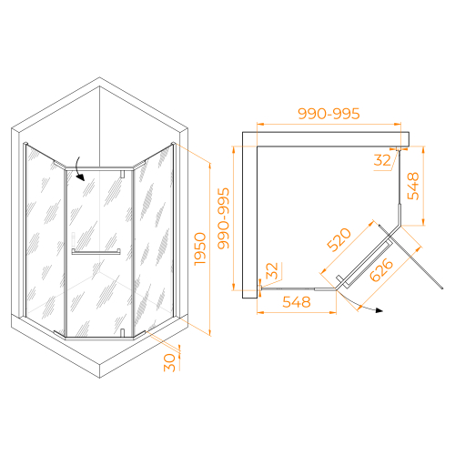 Душевой уголок RGW HO-081B (Прозрачное, 1000x1000)