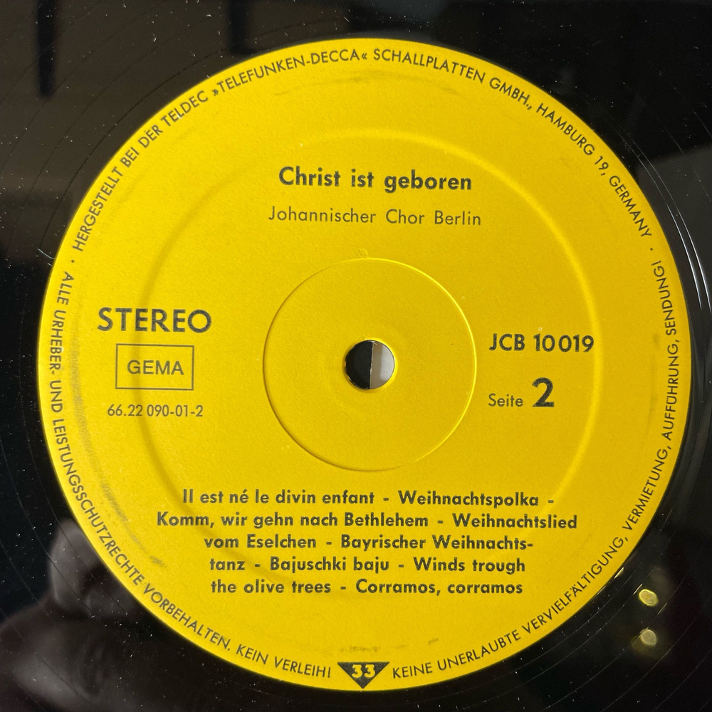 Винтажная виниловая пластинка LP Johannischer Chor Berlin, Weihnachten Mit Dem Johannischen Chor Рождество С Иоанновым Хором (Германия 1977)