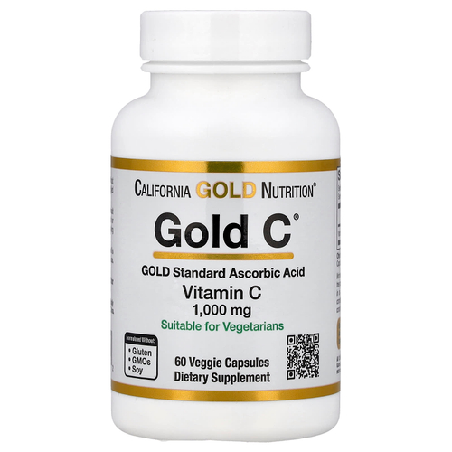 California Gold Nutrition, Gold C®, витамин C класса USP, 1000 мг, 60 растительных капсул