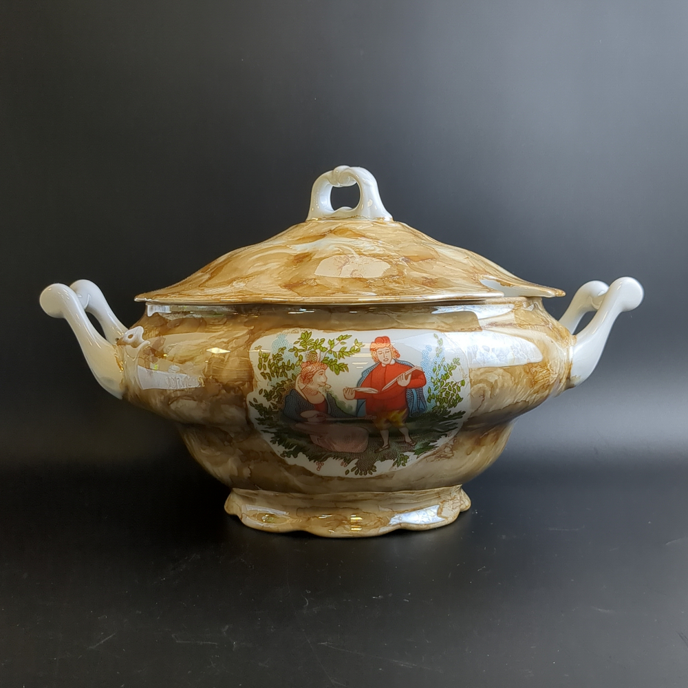 Супница фарфоровая изящная с рисунком, Польша Porcelana Walbrzych, винтаж времен СССР
