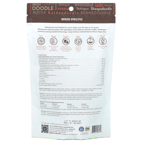 NaturVet, Doodle Breeds, For Dogs, Hickory Smoked Bacon, 50 Soft Chews, 8.8 oz (250 g)