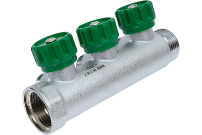 Регулирующий коллектор 1" (ВР-НР) с 3 отв. 1/2" НР (межосев. 45 мм)