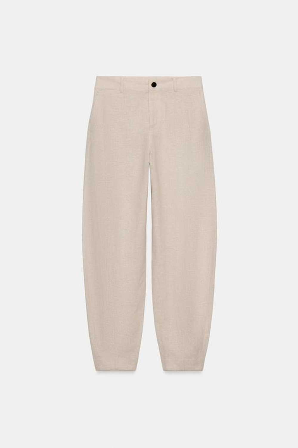ZARA БРЮКИ BARREL ИЗ ЛЬНЯНОГО МИКСА, СВЕТЛО-БЕЖЕВЫЙ