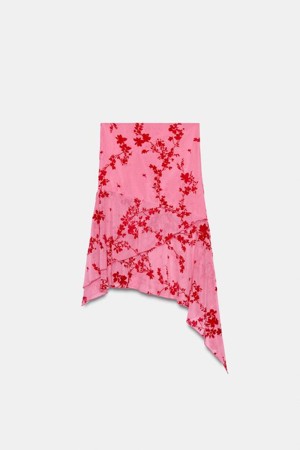 ZARA ЮБКА МИДИ АСИММЕТРИЧНОГО КРОЯ ИЗ БАРХАТИСТОЙ ПОЛУПРОЗРАЧНОЙ ТКАНИ, МЯГКИЙ РОЗОВЫЙ