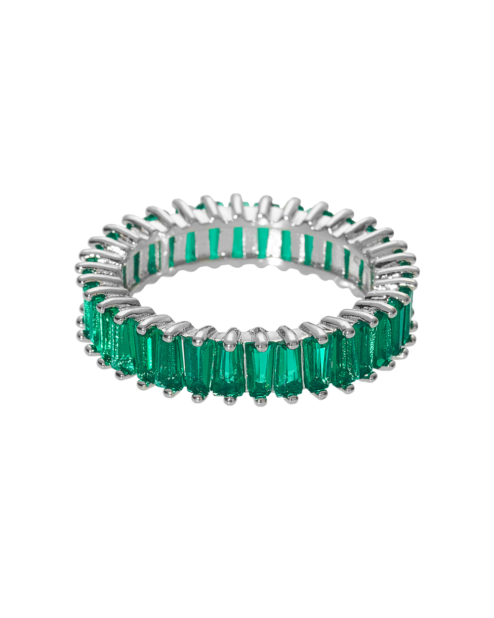 Кольцо-дорожка, зеленые багетные камни