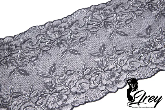 03-166 Кружево эластичное 23 см, черный/серый