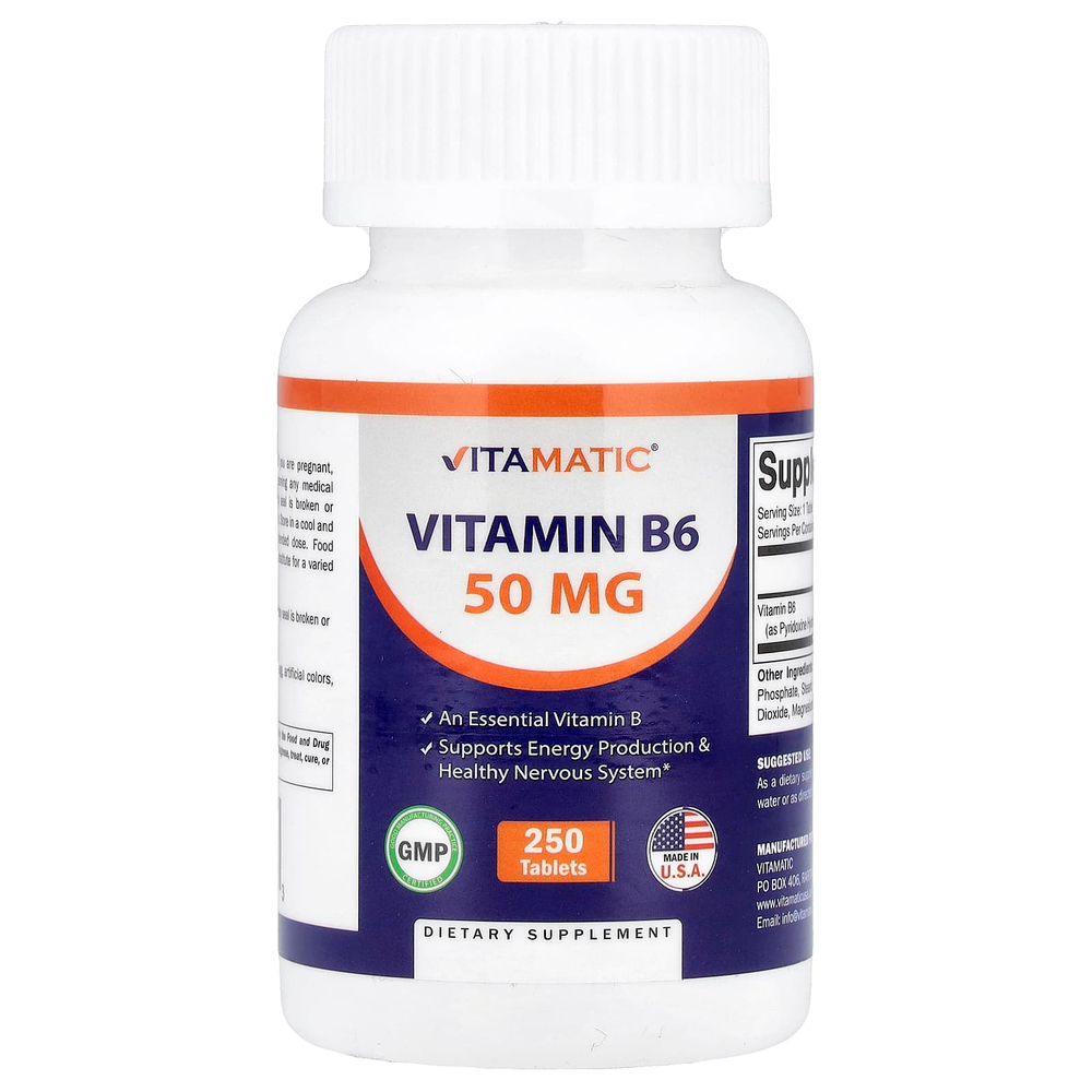 Vitamatic, витамин B6, 50 мг, 250 таблеток