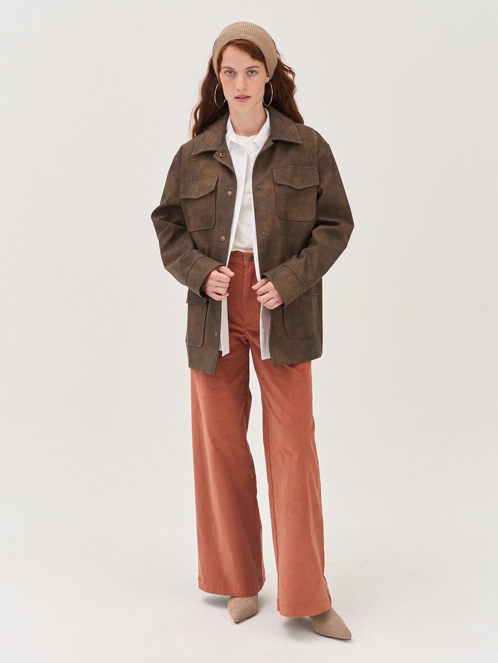 Пиджак из экокожи "Винтажный коричневый" женский