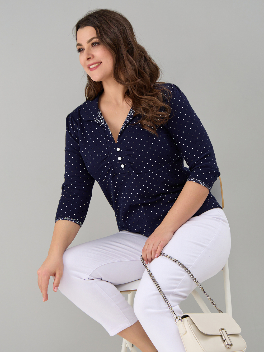 Блузка БЛ-015/синийгорошек-веточки