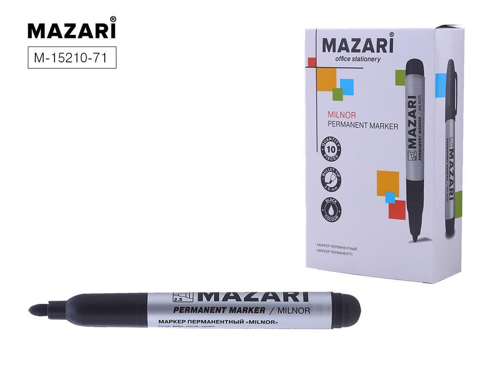 Маркер перм. 2.5мм. "Milnor" черный, пулевидный наконечник (Mazari)