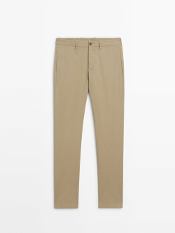 Massimo Dutti Зауженные брюки чинос из трикотина, бежевый