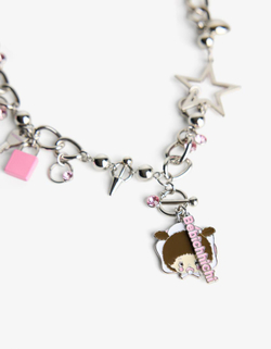 BERSHKA Ожерелье с подвесками Monchhichi, серебряный