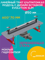 Линейный трап 600х70 ультратонкая модель с дизайн вставкой Evolution Slim ZSt.1141.6002