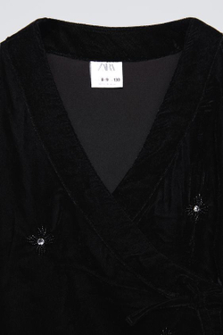 ZARA БАРХАТНОЕ КИМОНО С БУСИНАМИ, ЧЕРНЫЙ