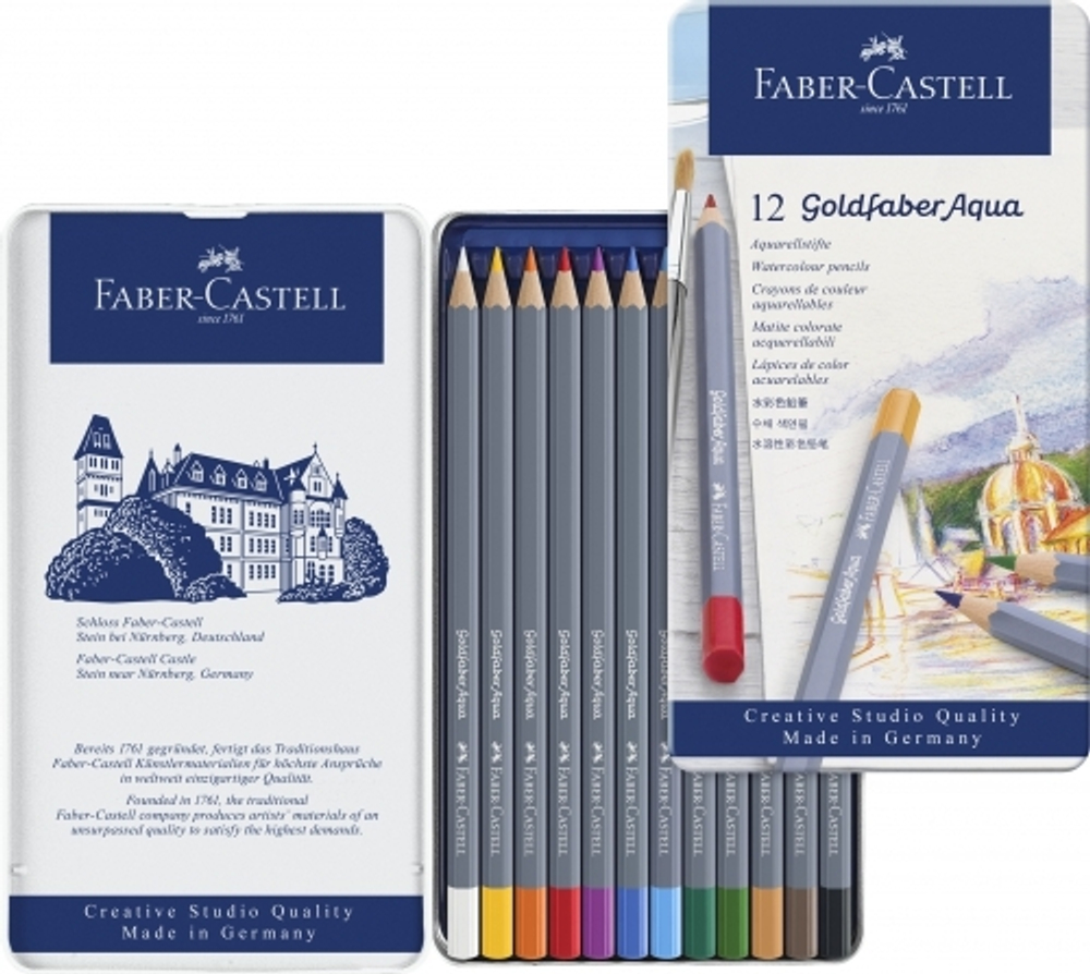 Акварельные карандаши Goldfaber Aqua, в метал. коробке, 12 шт.