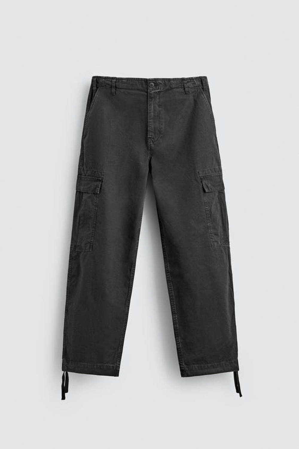 ZARA БРЮКИ КАРГО RELAXED FIT С ЭФФЕКТОМ ПОТЕРТОСТИ, НЕФТЯНОЙ
