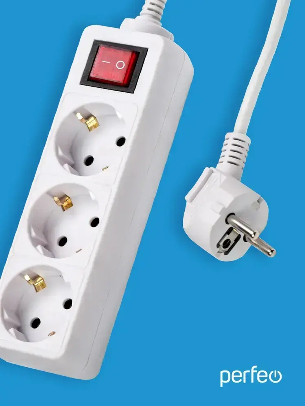 Сетевой удлинитель Perfeo с кнопкой POWERMATE PF-PM-3/5,0-W, 5,0м, 3 розетки, белый