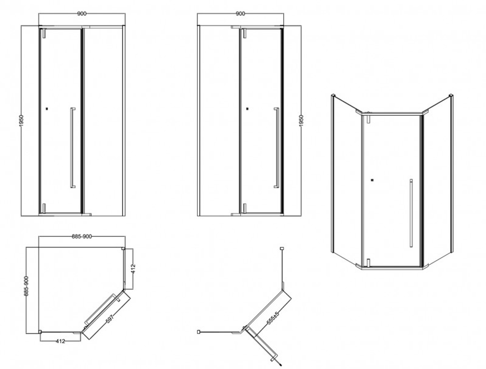 Ограждение душевое ESBANO ESS-90PR-B 90x90x195