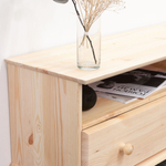 Тумба под телевизор 140 см Бритта с ящиками и полками, из массива сосны в натуральной отделке