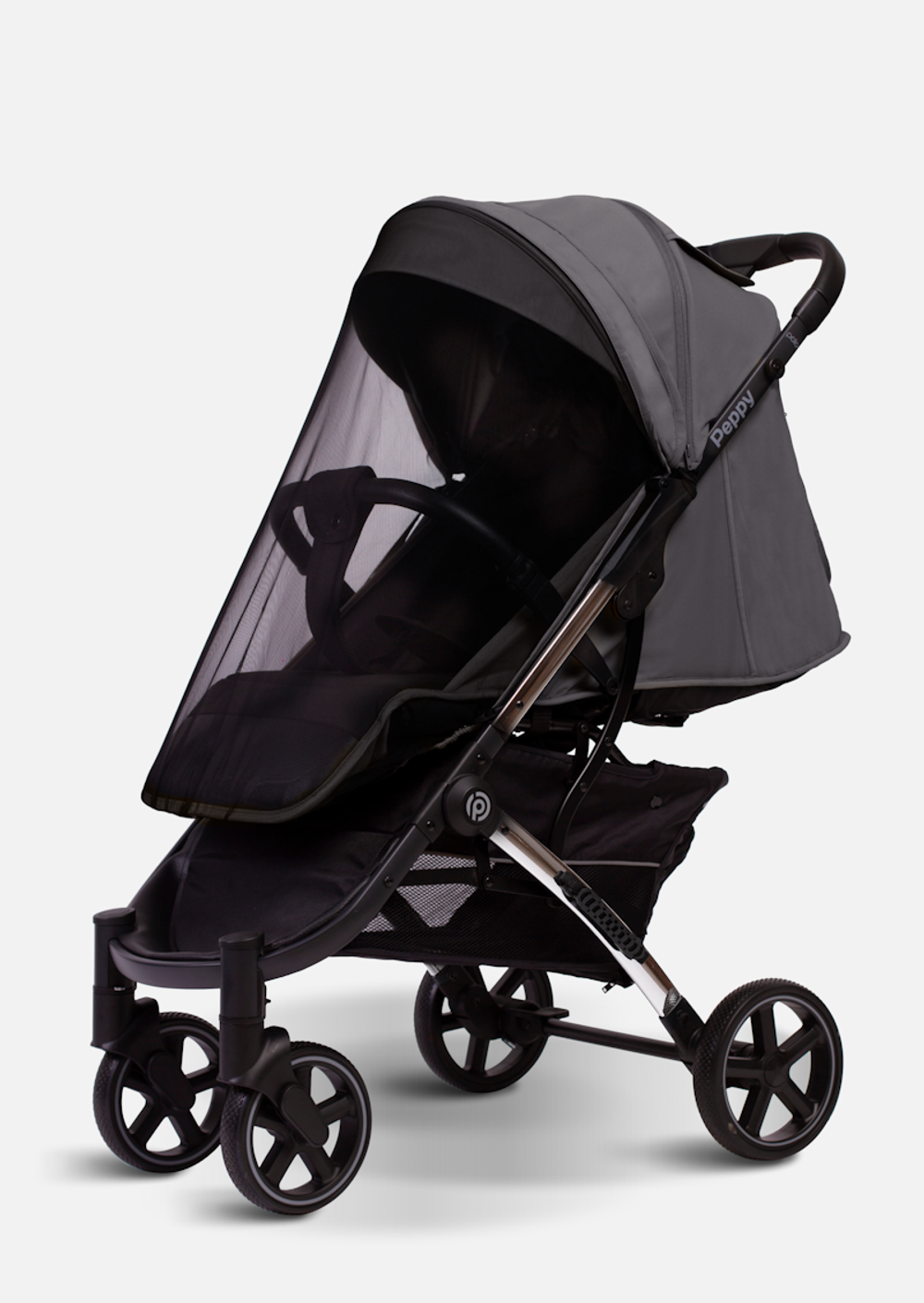 Peppy Коляска прогулочная Polo 2.0 (steel grey) хром рама, сумка
