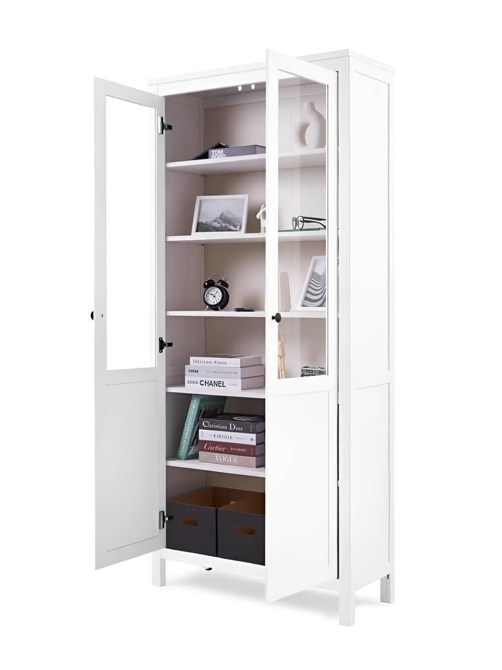 IKEA Шкаф-витрина HEMNES стекло/стекло, 198х90х37, белый/св-коричневый, из массива дерева, КЫМОР (ХЕМНЭС ИКЕА), массив сосны