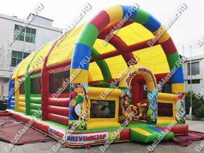 Надувной батут "Страна Сафария" с крышей и высокими горками 13*7*6 м