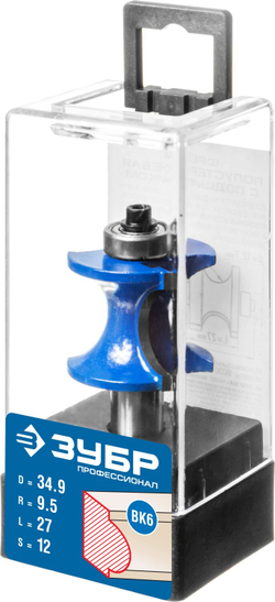 ЗУБР 34.9 x 29 мм, радиус 9.5 мм, фреза полустержневая с подшипником, Профессионал (28722-34.9)