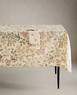 ZARA HOME ХЛОПКОВАЯ СКАТЕРТЬ С ЦВЕТОЧНЫМ ПРИНТОМ, ЗЕЛЕНЫЙ