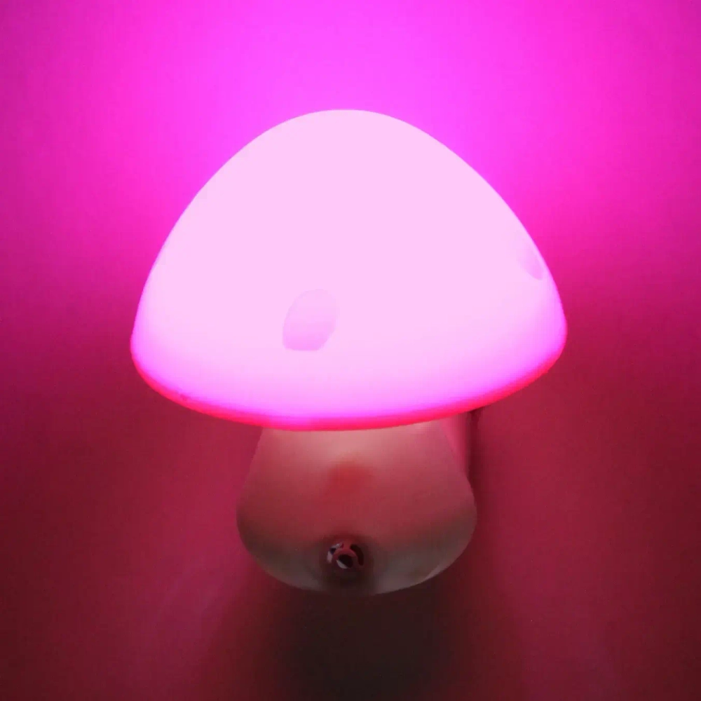 Ночник-светильник «Гриб» 7,5*7см с датчиком света, цвет розовый 4LED 230V