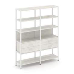 Shelf System Двухсекционный стеллаж пятиярусный с ящиками SN.STM-522 Дуб Наварра/Металл Белый 1590*4