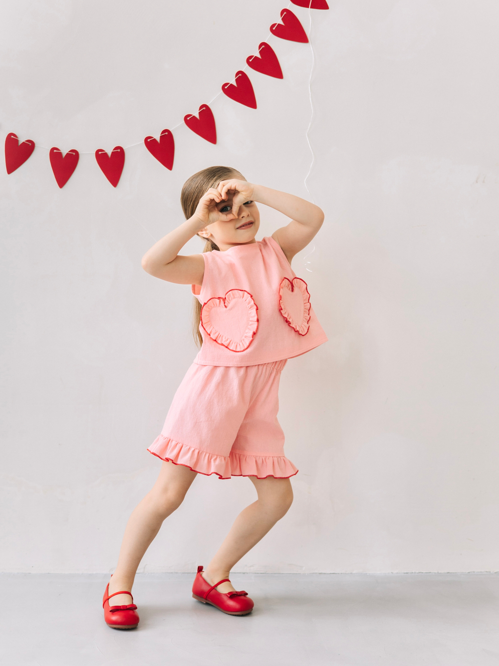 Костюм с сердечками, Розовый