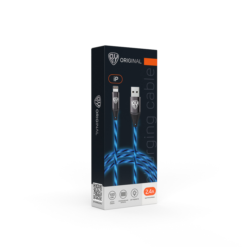 Шнур USB - Айфон lighting (2,4Aм \1м) светящийся, BY 443013