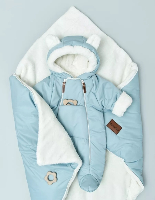 Комплект на выписку Одеяло + Комбинезон (зима, голубой)