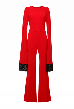 Комбинезон красный с длинными рукавами и бахромой 43-19SS