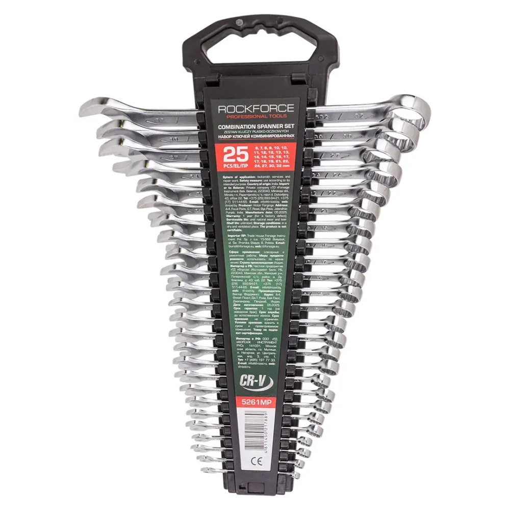 Набор ключей комбинированных 25пр.(6,7,8,9,10-2шт,11,12-2шт,13-2шт,14-2шт,15,16,17-2шт,18,19,21,22,24,27,30,32мм),в пластиковом держателе RockForce##Rock FORCE RF-5261MP