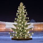 уличная елка ствольная со скамейкой "Лесная светодинамическая" теплая