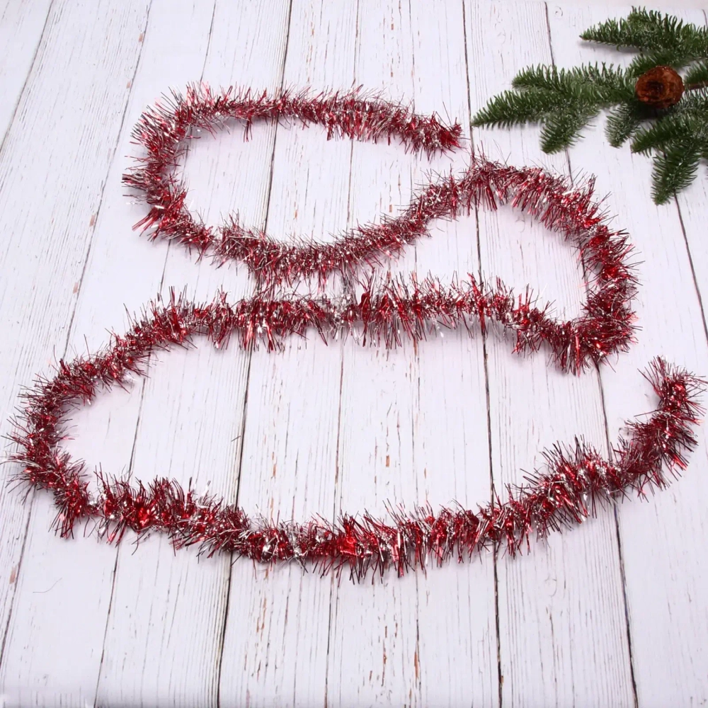 Мишура 2 м 7 см «Фонарик мерцающий», Красный/серебро