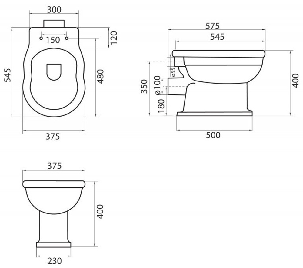УНИТАЗ ПРИСТАВНОЙ С ГОРИЗОНТАЛЬНЫМ ВЫПУСКОМ ВОДЫ BELBAGNO BOHEME P-TRAP BB115CB