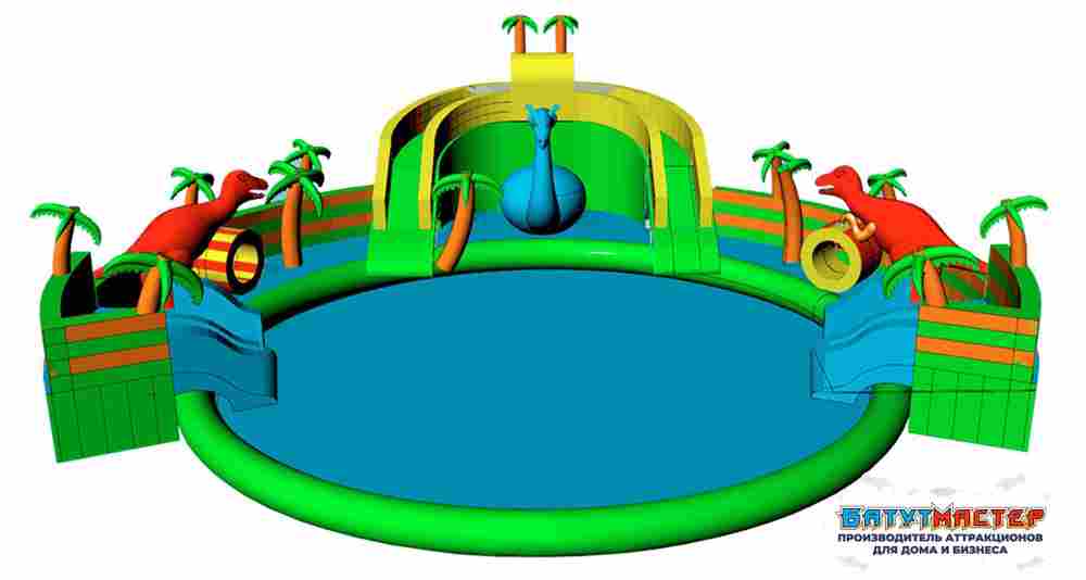 Надувной аквапарк с бассейном и горками «Дино Парк», 19,67×19,67×5,68 м