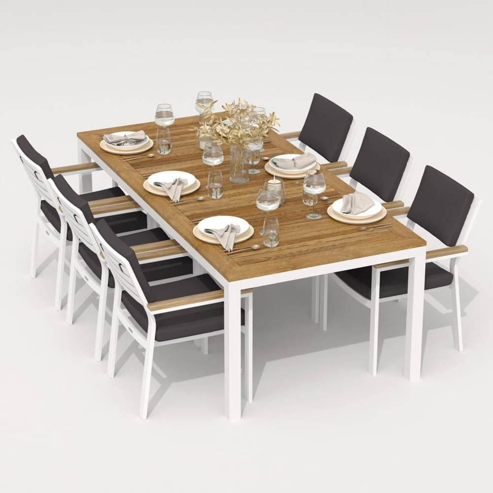 Обеденная группа Ideal Patio ТЕЛЛА  БОНТА  каркас белый, стол тик 200, ткань антрацит