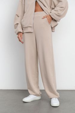 Джоггеры бананы без начеса из премиум футера серо-бежевого цвета