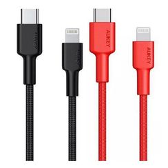 Кабель Aukey USB-C to Lightning 30 cm 2 шт. (CB-CL06) Black/Red