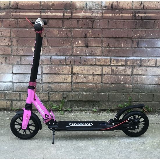 Складной двухколёсный самокат Micar Storm Pro 200 мм с двумя амортизаторами и ручным дисковым тормозом, черно-розовый